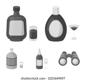 Liquor chocolate, champagne, absinthe, herbal liqueur.Alcohol set collection icons in monochrome style vector symbol stock illustration web.