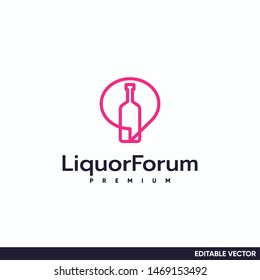 liquor forum logo a bottle with bubble chat logo concept