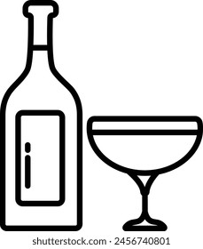 Liquor Glass and Bottle outline icon vector illustration