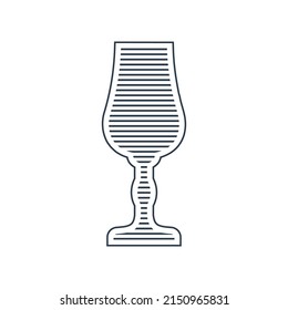 Liquor glass in minimalist linear style. Silhouette of glassware performed in the form of black thin lines. Alcohol drink. Isolated image on white backdrop. Vector.
