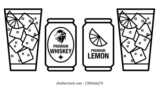 Liquor highball, shohai high, sour vector design illustration icon monochrome