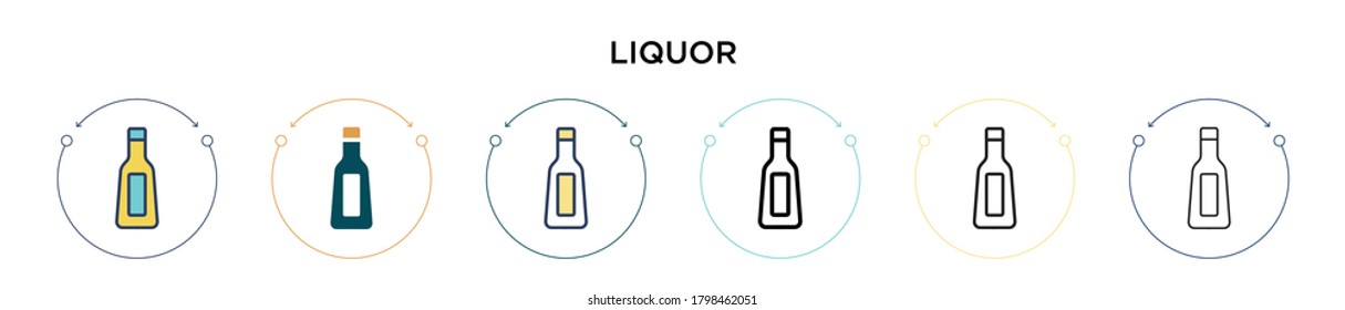 Liquor-Icon in vollem, dünnen Linie, Umriss und Strich-Stil. Vektorgrafik von zwei farbigen und schwarzen Likör-Vektorgrafiken-Designs kann für mobile, iPhone-, web-basierte