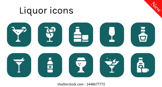 liquor icon set. 10 filled liquor icons.  Simple modern icons about  - Cocktail, Whiskey, Wine glass, Martini, Wine bottle, Brandy, Rum