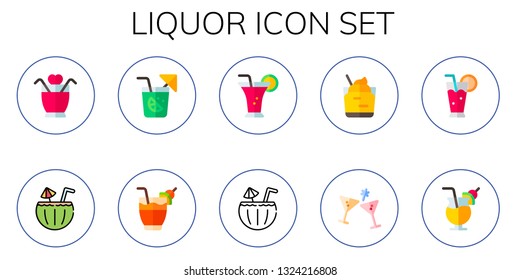 liquor icon set. 10 flat liquor icons.  Collection Of - cocktail, Cocktail
