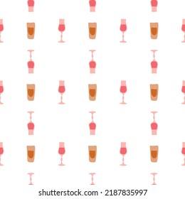 Liquor and rum glass seamless pattern, great design for any purposes. Doodle style. Hand drawn image. Repeat template. Party drinks concept. Freehand drawing. Cartoon sketch graphic draft. Vector.
