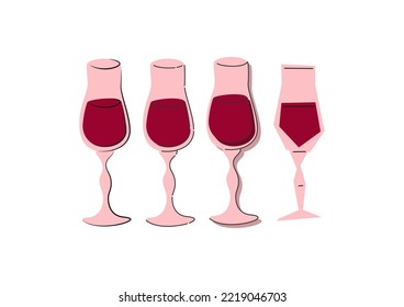 Liquor shot glass on white background. Cartoon sketch graphic design. Doodle style. Colored hand drawn image. Party drink concept for restaurant, cafe, party. Freehand drawing style. Vector.

