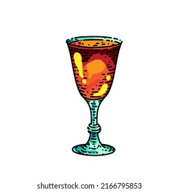 Liquor Shot Hand Drawn Vector. Alcohol Glass Drink, Brandy Bar, Coctail Menu Liquor Shot Sketch. Isolated Color Illustration