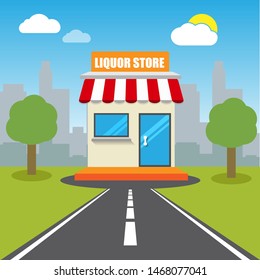 Liquor Store Front Exterior Facade.flat Design.liquor Store Building - Liquor Store Icon