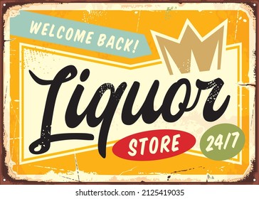 Liquor store retro metal decorative sign design. Vintage poster for drinks and beverages. Vector Americana illustration.