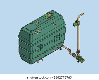 Sistema de tanque de licor com bomba - Ilustração industrial do vetor isométrico