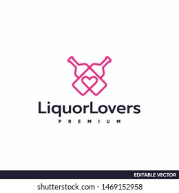 liquor or wine bottle with heart shape logo  concept