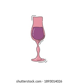 Liquor wineglass on white background. Cartoon sketch graphic design. Doodle style. Colored hand drawn image. Party drink concept for restaurant, cafe, party. Freehand drawing style. Vector.

