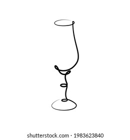 liquor wineglass on white background. Graphic arts sketch design. Black one line drawing style. Hand drawn image. Alcohol drink concept for restaurant, cafe, party. Freehand drawing style. Vector.
