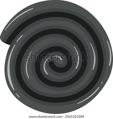 Liquorice candy twisting into a mesmerizing spiral, showcasing light reflections against a clean white background, creating an enticing and playful visual treat