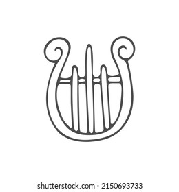 Lira angel line art. Musical string instrument. Little harp. Hand drawn vector doodle illustration. Simple sketch.