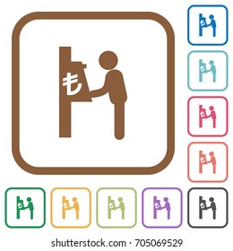 Lira cash machine simple icons in color rounded square frames on white background