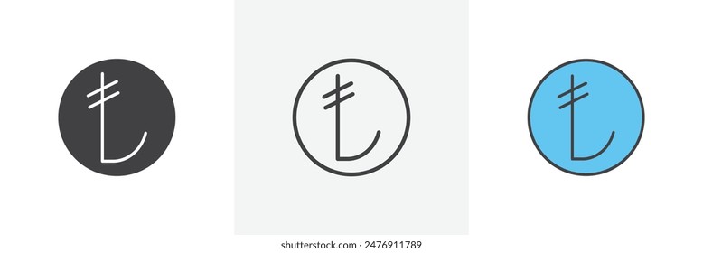 Lira flat thin line sign collection. flat thin line icon collection.