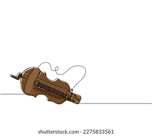 Lira, hurdy-gurdy one line color art. Continuous line drawing of music, stringed lyre, lyra instrument, culture, ukrainian, ethnic, ukraine, traditional, musical, national, folk