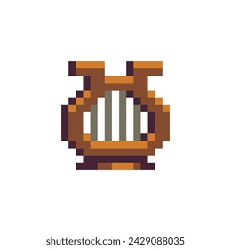 Lira musical instrument emoji, pixel art icon antique culture symbol isolated vector illustration. Game assets 8-bit sprite. Design logo, mobile app, sticker, embroidery. 