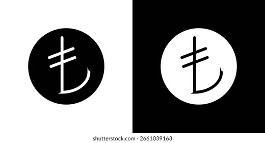 Lira-Symbol in flacher Version auf schwarz-weißem Hintergrund