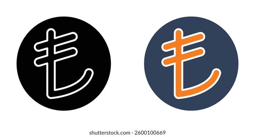 Lira sign icons set in solid black and stroke line style