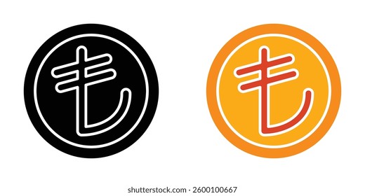 Lira sign icons in solid black and outlined style