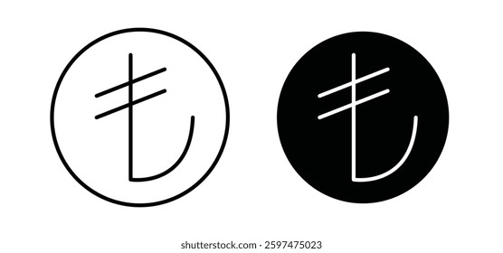 Lira sign vector icon set black filled and outlined style.