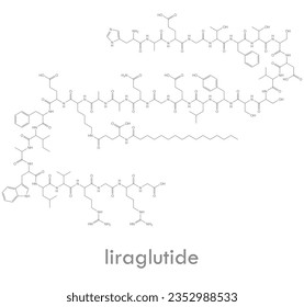 Estructura de Liraglutide. Molécula del fármaco agonista GLP-1. Se utiliza en el tratamiento de la diabetes tipo 2 y la obesidad.