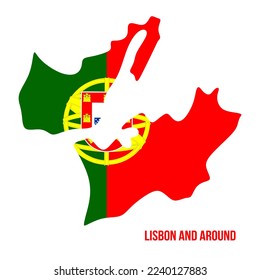 Lisbon and Around map with flag color. Map of Lisbon and Around with Portugal flag. flag of Portugal vector illustration