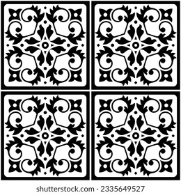 Estilo Azulejo de Lisboa vectorial de baldosas sin fisuras en blanco y negro, elegante diseño decorativo inspirado en el arte de Portugal, baldosas florales. Fondo de papel pintado portugués tradicional o fondo de impresión de tela