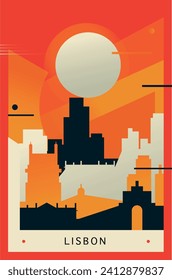 Afiche de brutalismo de la ciudad de Lisboa con horizonte abstracto, cityscape retro ilustración vectorial. Portada de la guía de viajes de capital de Portugal, folleto, volante, folleto, imagen de la plantilla de presentación de negocios