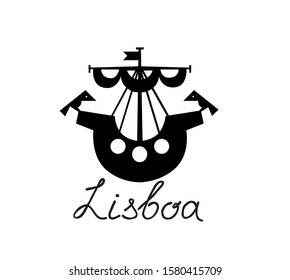 Lisbon city city icon. Ship with birds Lisboa city symbol. Travel Portugal sign