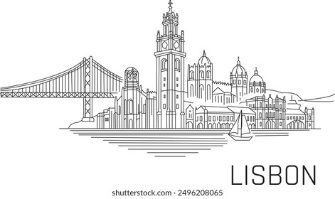 Lisbon City Line Draw Free Vector