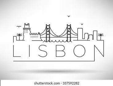 Lisbon City Line Silhouette Typographic Design