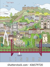 Lisbon City Poster in editable vector file