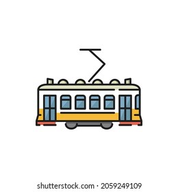El tranvía de la ciudad de Lisboa aisló el tranvía trolley del icono de la línea plana. Elemento de diseño de trolebús urbano vectorial. Retro Portugal Tren de Turquía, pasajeros, servicio de transporte de personas. Tranvía rápida