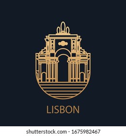 Lisbon city. Vector icon of the capital of Portugal. The commercial area of Praca do Comercio.