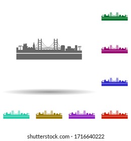Icono de varios colores en el horizonte detallado de Lisboa. Glifo simple, vector plano de las ciudades iconos para ui y ux, sitio web o aplicación móvil