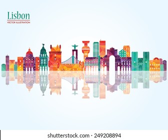 Lisbon detailed skyline. Vector illustration