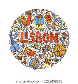 Lisbon. Doodle  illustration with lettering