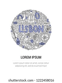 Lisbon. Doodle  illustration with lettering. Illustration with your text