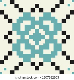 Lisbon geometric Azulejo tile vector pattern, Portuguese or Spanish retro old tiles mosaic, Mediterranean seamless navy blue design. mozaic indigo textile background