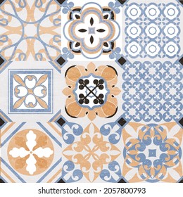 Patrón vectorial de azulejos azulejo geométrico de Lisboa, mosaico de azulejos antiguos retro portugués o español, diseño fluido mediterráneo. Fondo textil ornamental inspirado en el español y el portugués