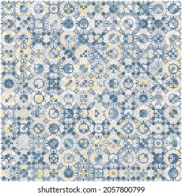 Patrón vectorial de azulejos azulejo geométrico de Lisboa, mosaico de azulejos antiguos retro portugués o español, diseño fluido mediterráneo. Fondo textil ornamental inspirado en el español y el portugués