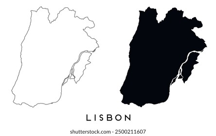 Lisbon map outline and black silhouette vector