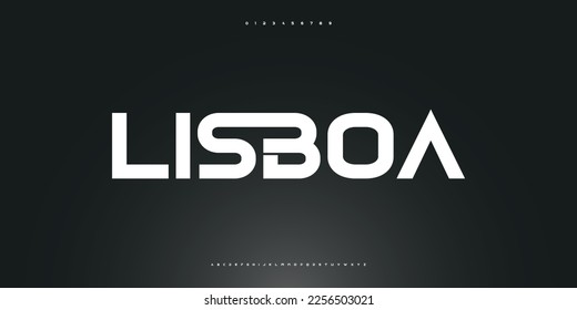 LISBON Modern abstract digital tech font. Logo creative font, type, technology, movie, digital, music, movie. Font and illustration in vector format.	