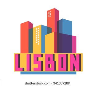 Lisbon in Portugal is Beautiful city to visit on holiday, vector cartoon illustration