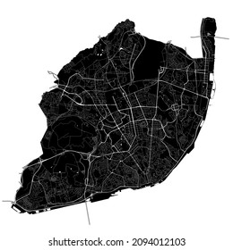 Lisbon, Portugal, high resolution vector map with city boundaries, and editable paths. The city map was drawn with white areas and lines for main roads, side roads and watercourses.