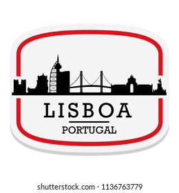 Lisbon Portugal Label Stamp Icon Skyline City Design Tourism.