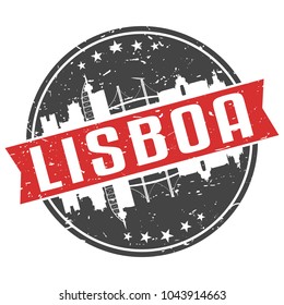 Lisbon Portugal Round Travel Stamp Icon Skyline City Design. Vector Illustration Seal Badge Art. 